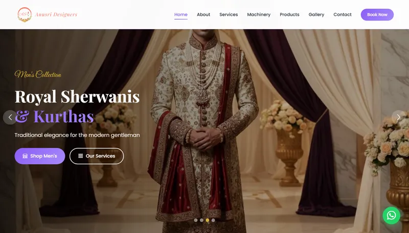 Homepage of the Anusri Designers website