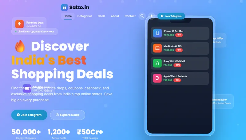 Homepage of the Salzo.in shopping deals website